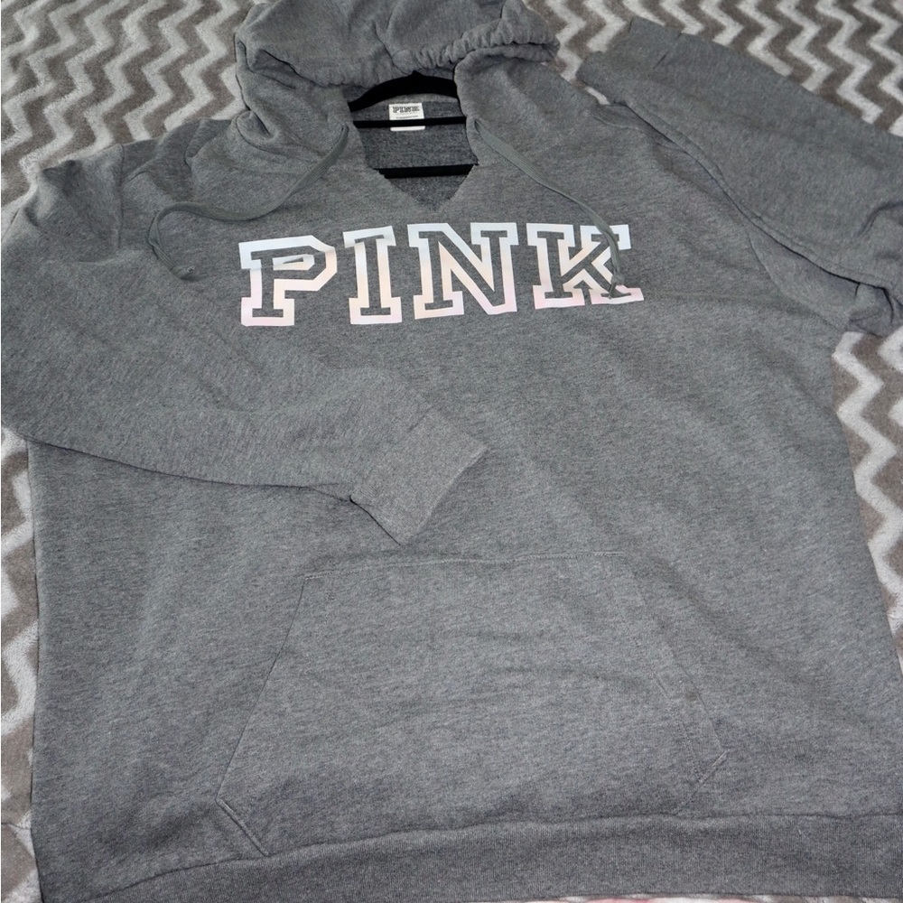 Oversized Pink VS V-neck hoodie